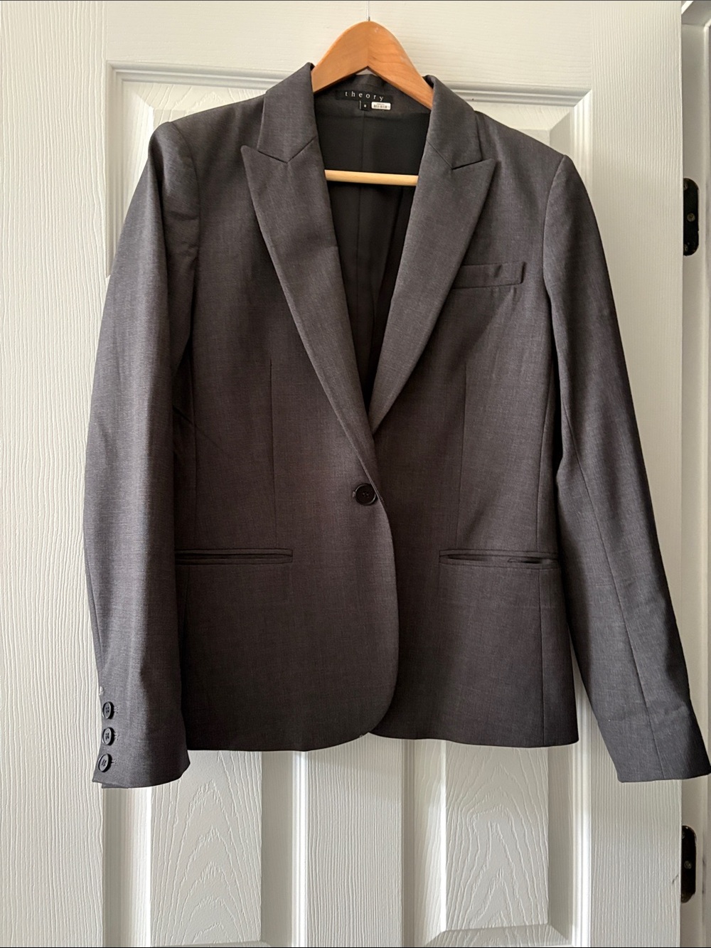 Theory Women's Wool Charcoal Gray Single-Button Blazer